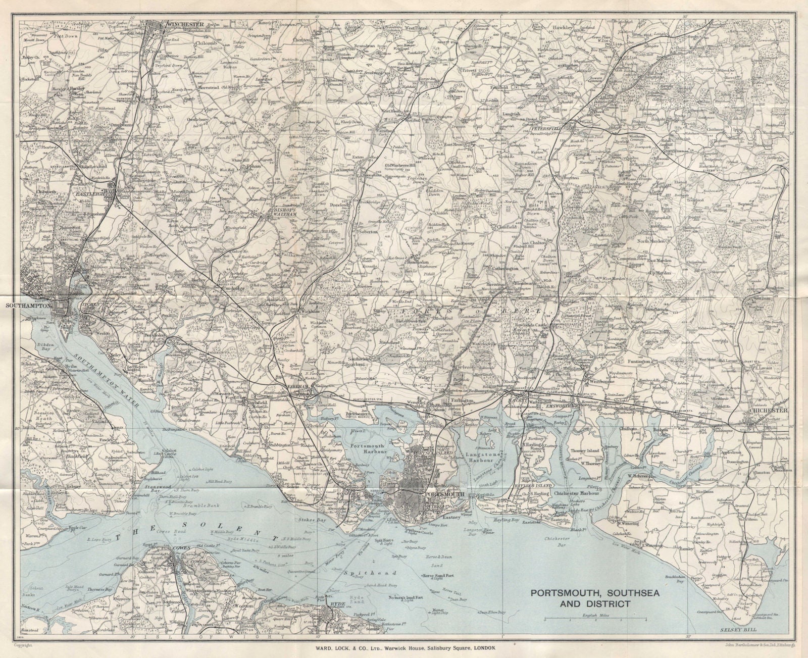 SOUTH HAMPSHIRE Portsmouth Southampton Solent Chichester. WARD LOCK 1935 map